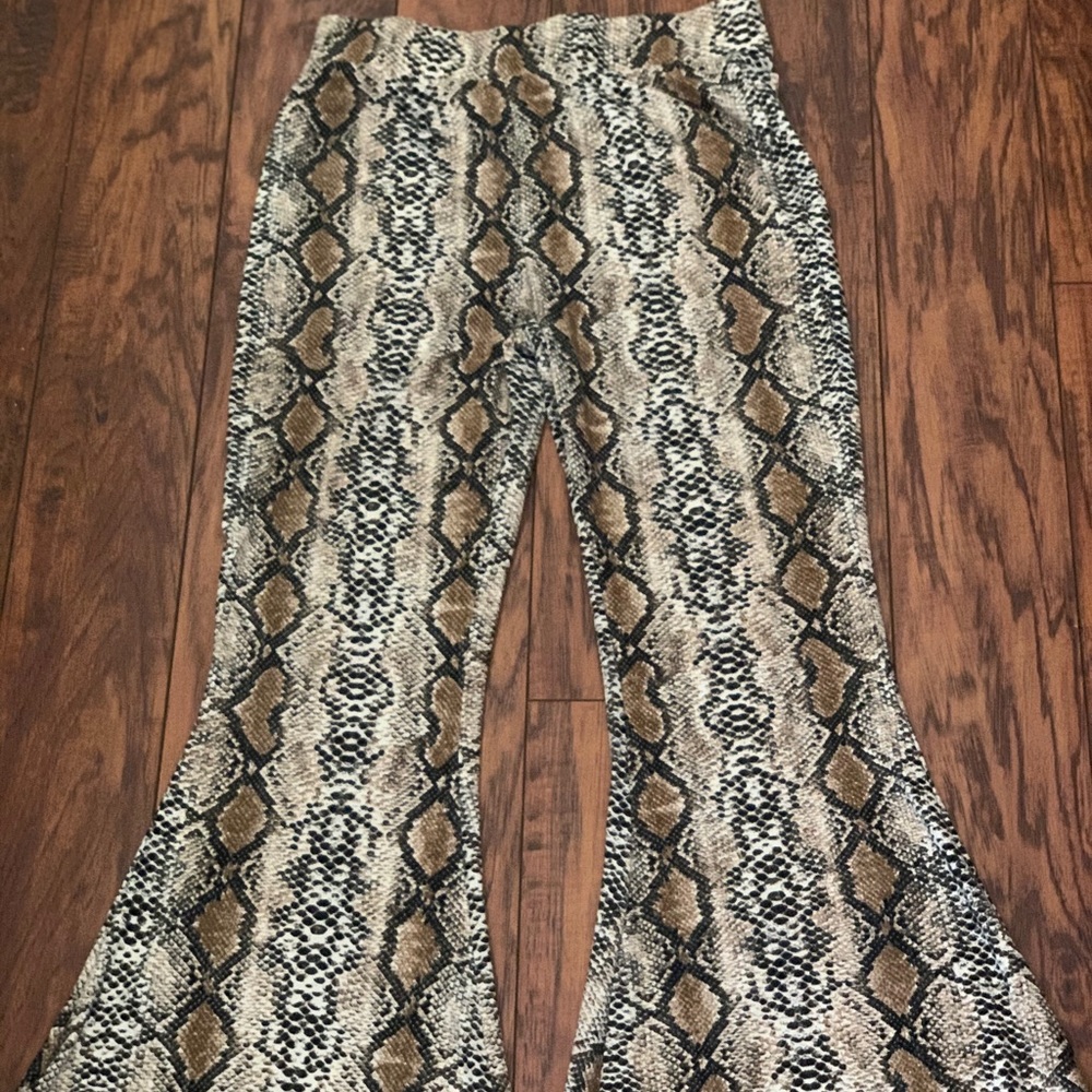 Entro Snakeskin Python Print Flare Bottom Pants - image 1